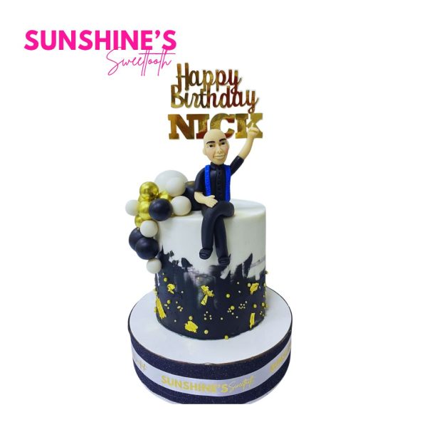 Black White and Gold Fondant Guy Cake 1